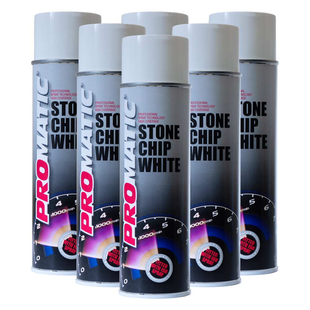 Promatic Stone Chip White 500ml Aerosol x 6 Trade Car Paints Bulk