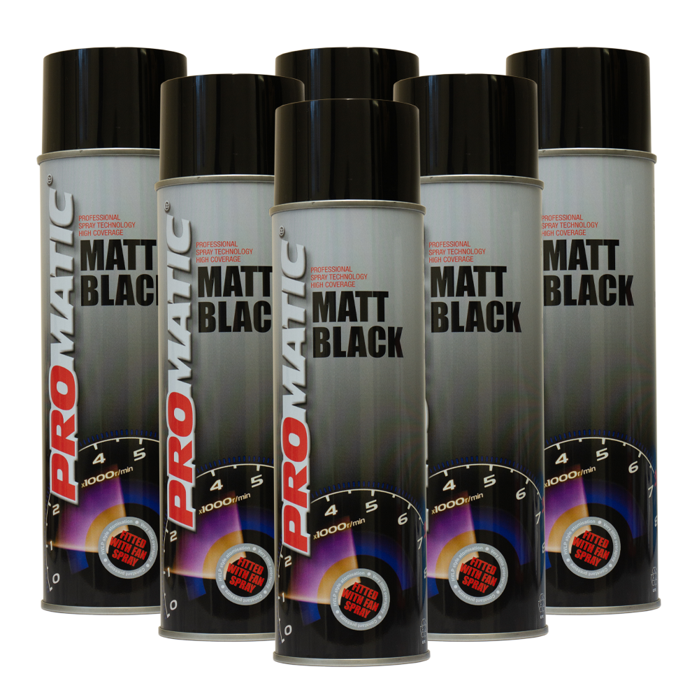 Promatic Matt Black Aerosol 500ml X 6 Trade Car Paints Bulk Prices promatic-matt-black-aerosol-500ml-x-6-trade-car-paints-bulk-prices