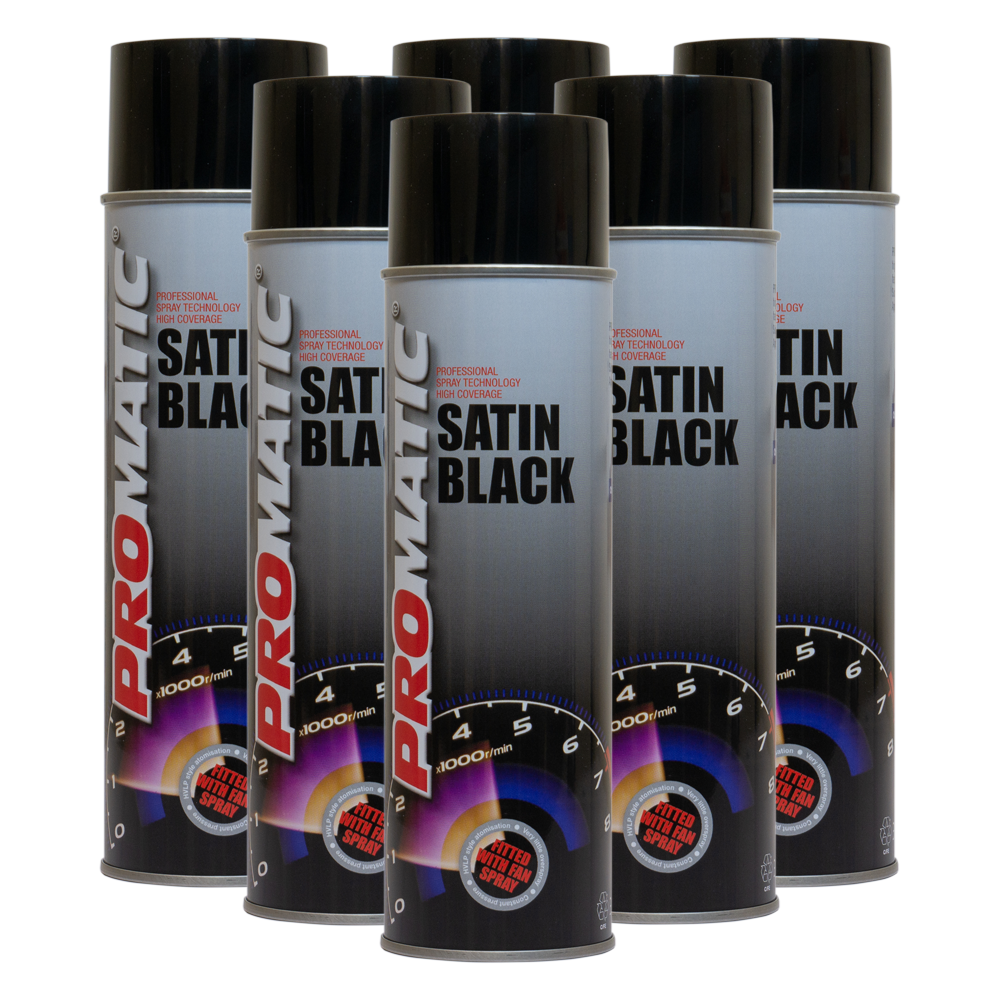 Promatic Satin Black Aerosol 500ml X 6 Trade Car Paints Bulk Prices promatic-satin-black-aerosol-500ml-x-6-trade-car-paints-bulk-prices