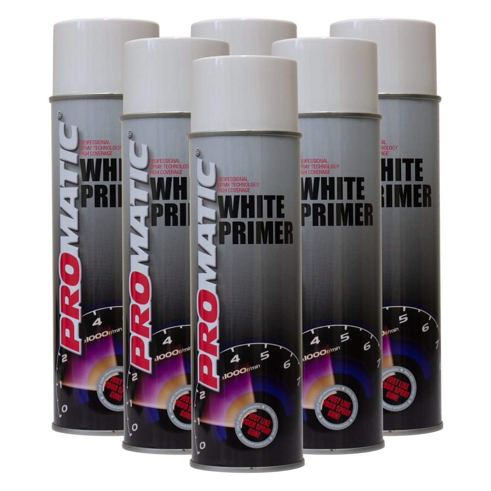 Promatic White Primer 500ML Aerosol X 6 Trade Car Paints Bulk Prices promatic-white-primer-500ml-aerosol-x-6-trade-car-paints-bulk-prices